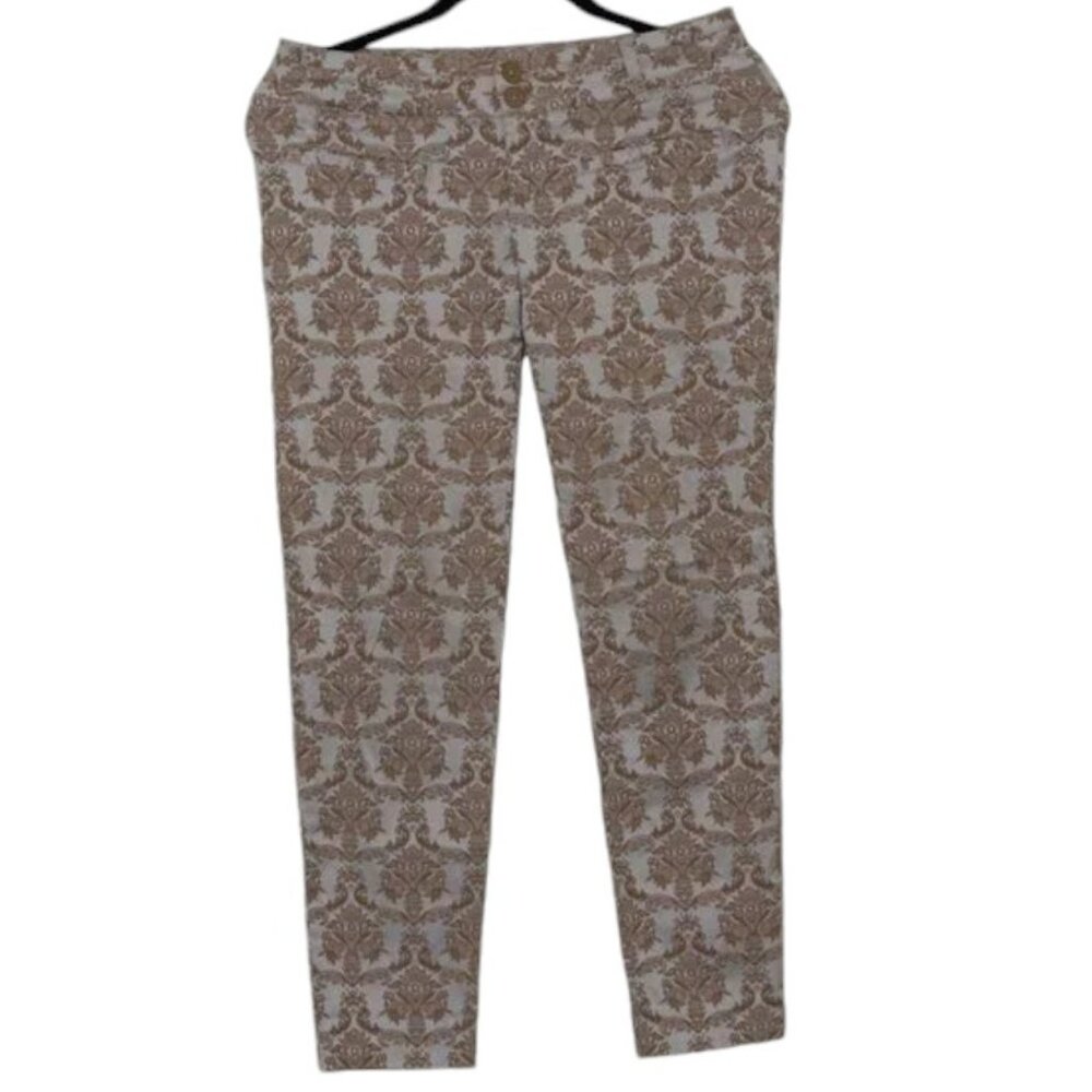 Anthropologie Cartonnier Old Money Tan Jacquard Brocade Ankle Pant - Size 0